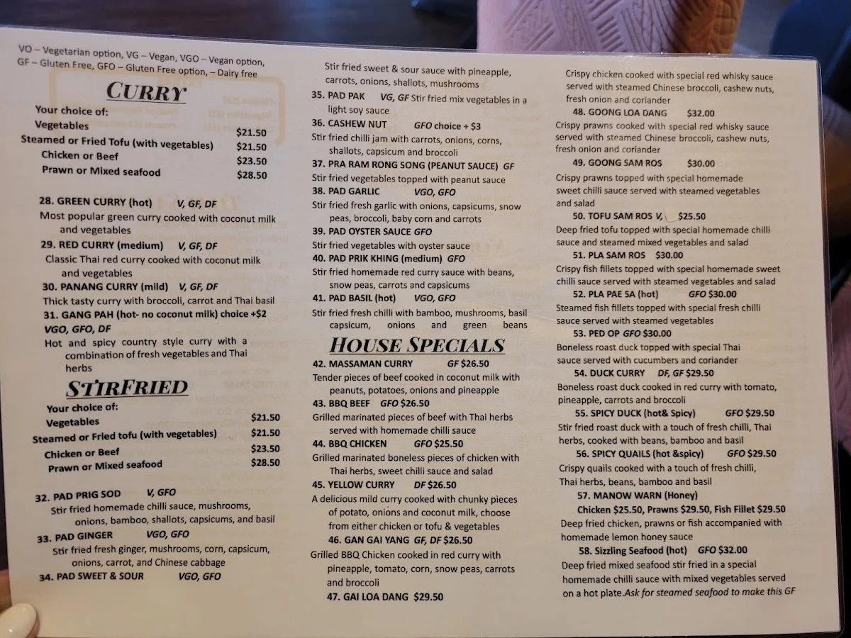 Menu, Yummy Thai at Morisset