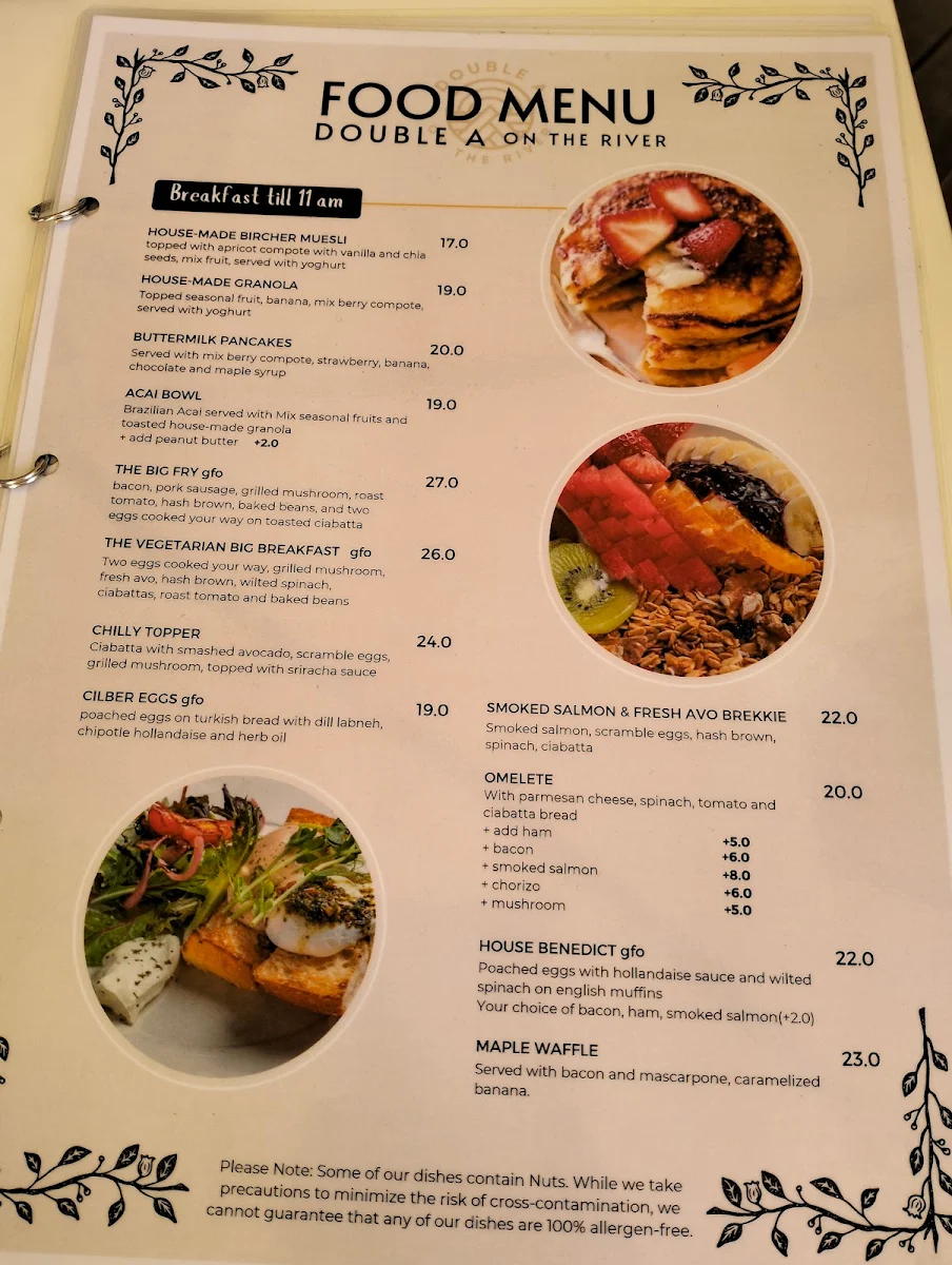 Menu, Double A On the River
