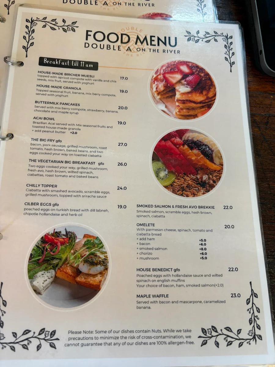 Menu, Double A On the River