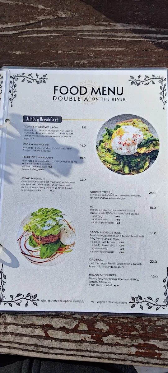 Menu, Double A On the River