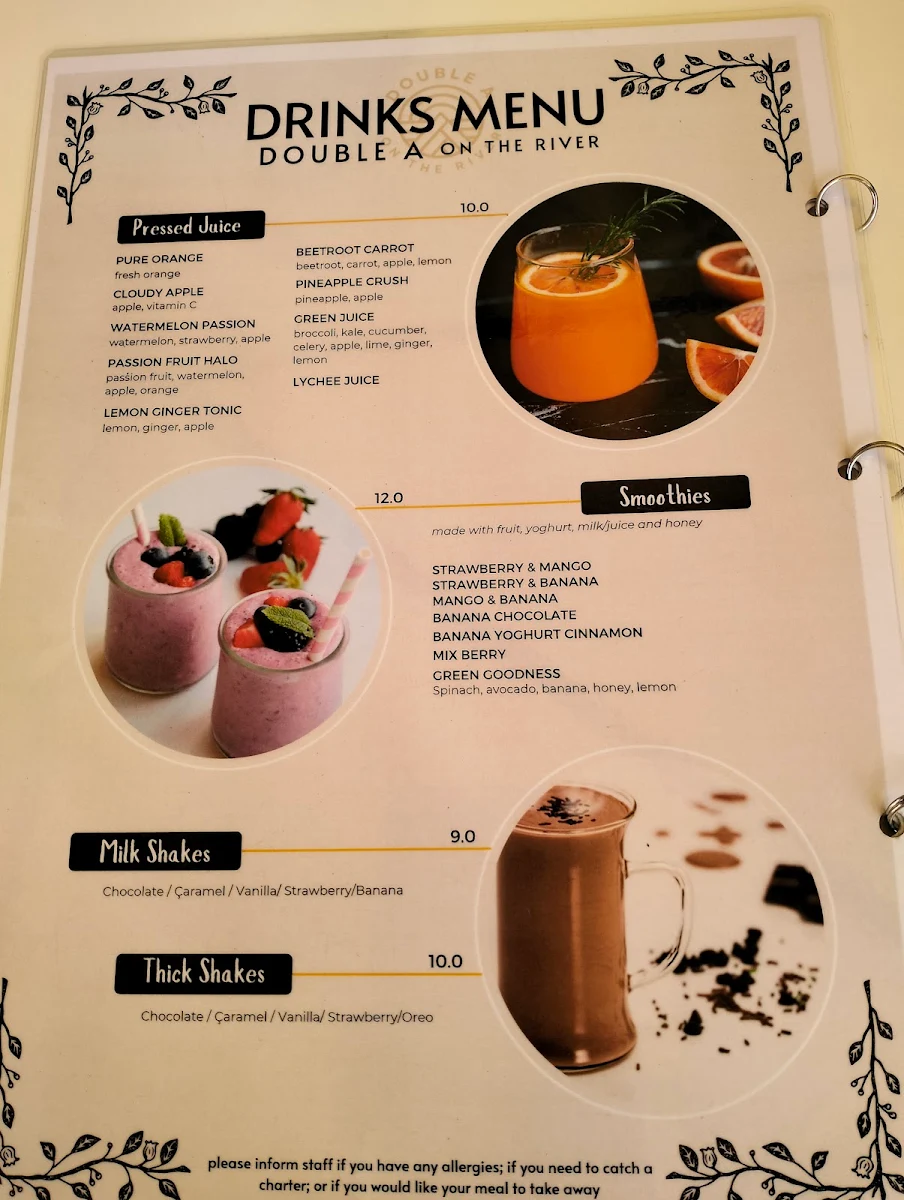 Menu, Double A On the River