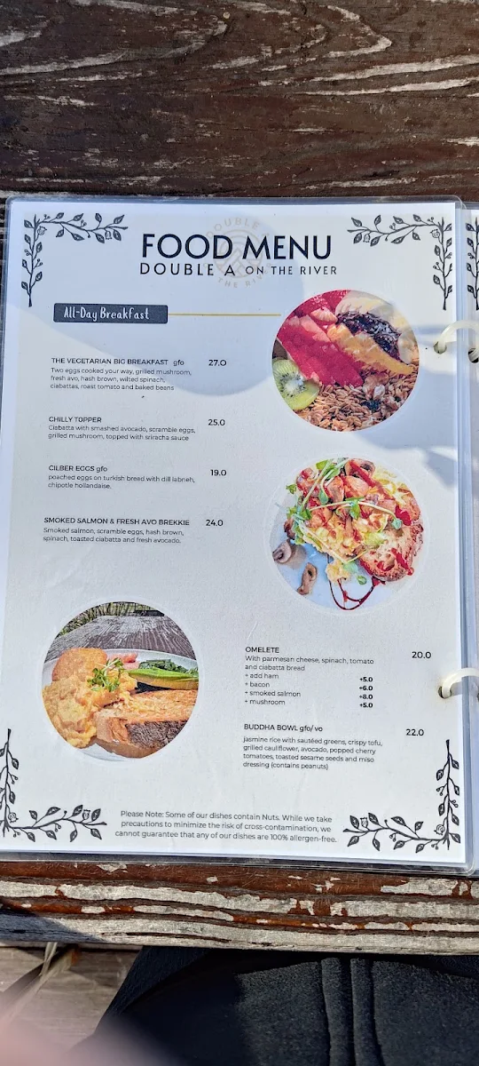 Menu, Double A On the River