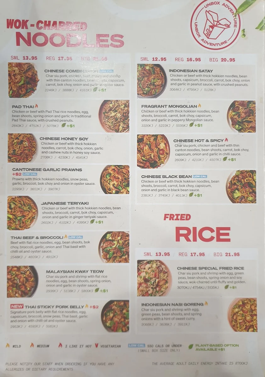 Menu, Noodle Box Shepparton