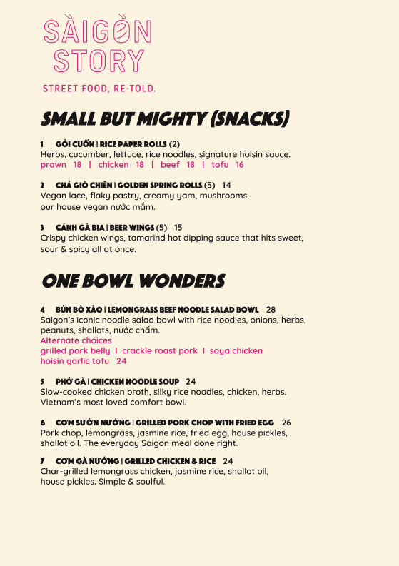 Menu, Saigon Story