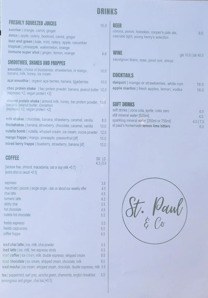 Menu, St Paul and Co
