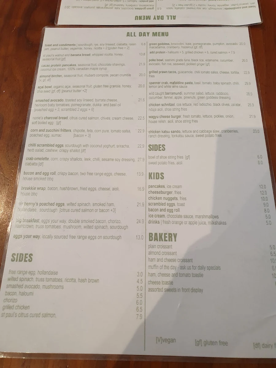 Menu, St Paul and Co