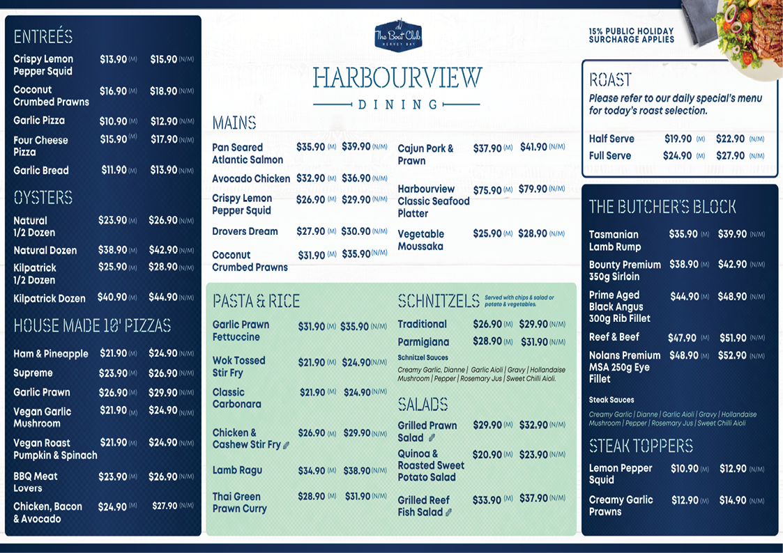 Menu, Harbourview Restaurant