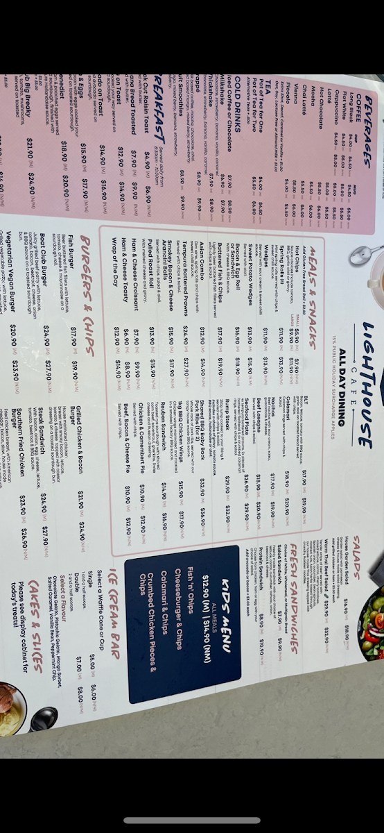 Menu, Harbourview Restaurant