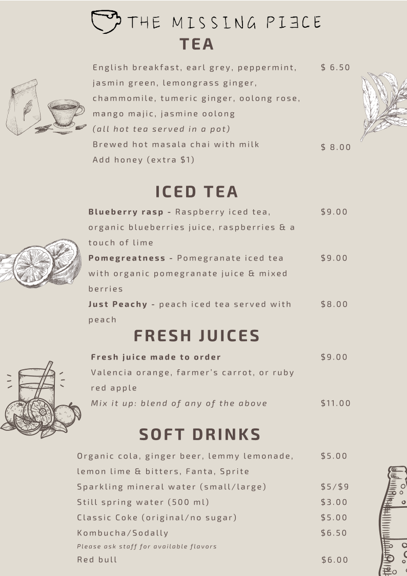 Menu, The Missing Piece Macquarie Centre