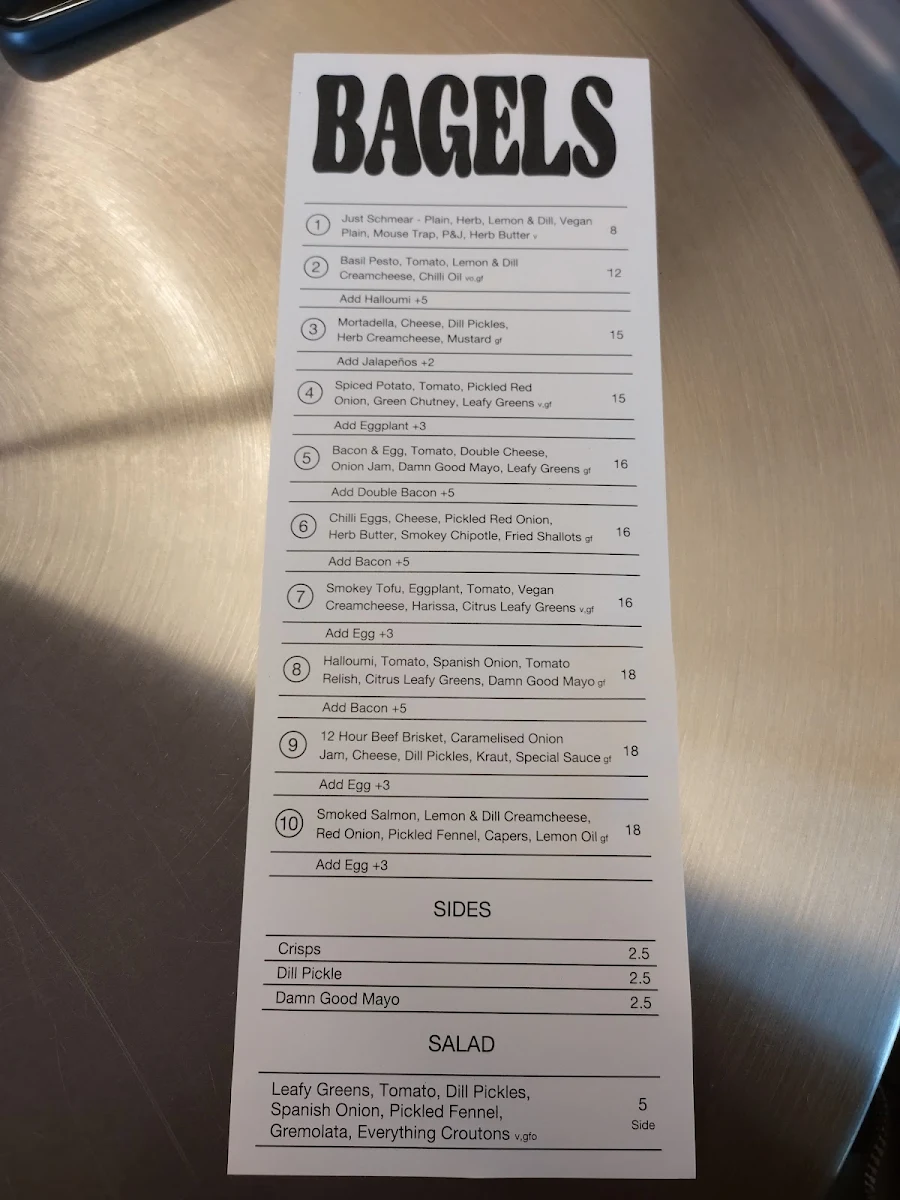 Menu, Take Two Bagels