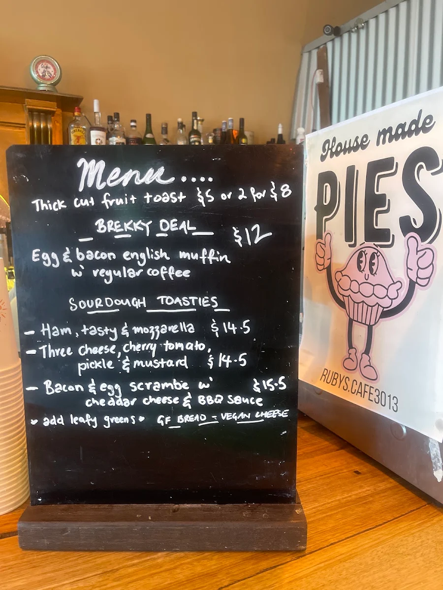 Menu, Ruby’s Cafe Yarraville