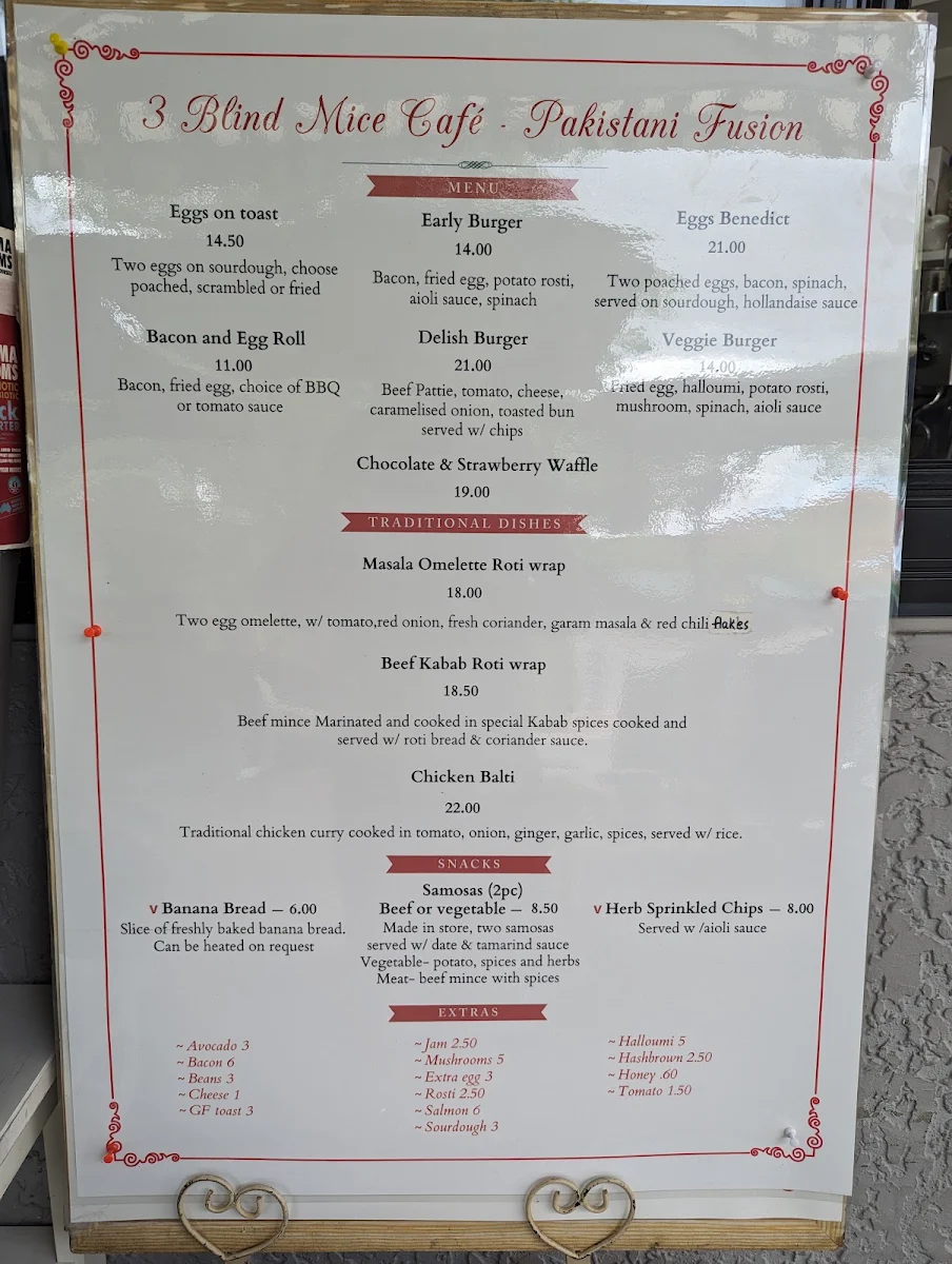 Menu, 3 Blind Mice Cafe
