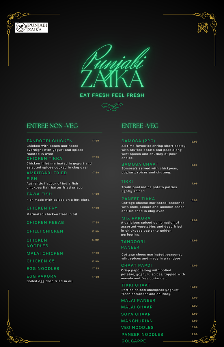 Menu, Punjabi Zaika RESTAURANT | Indian Restaurant