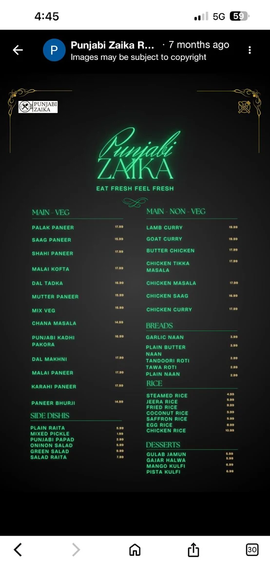 Menu, Punjabi Zaika RESTAURANT | Indian Restaurant
