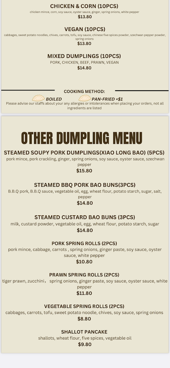 Menu, Chubby Dumplings- Gregory Hills