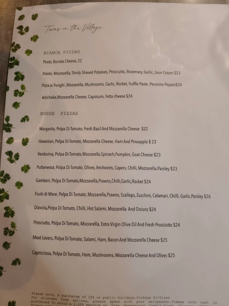 Menu, Twins on The Village