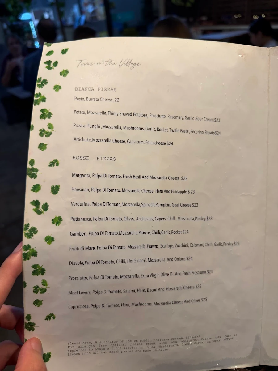 Menu, Twins on The Village