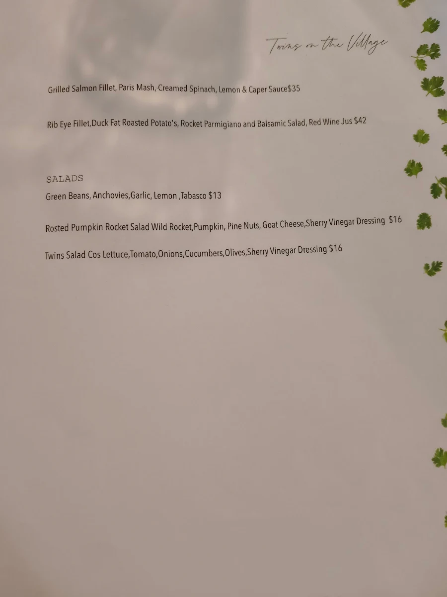 Menu, Twins on The Village