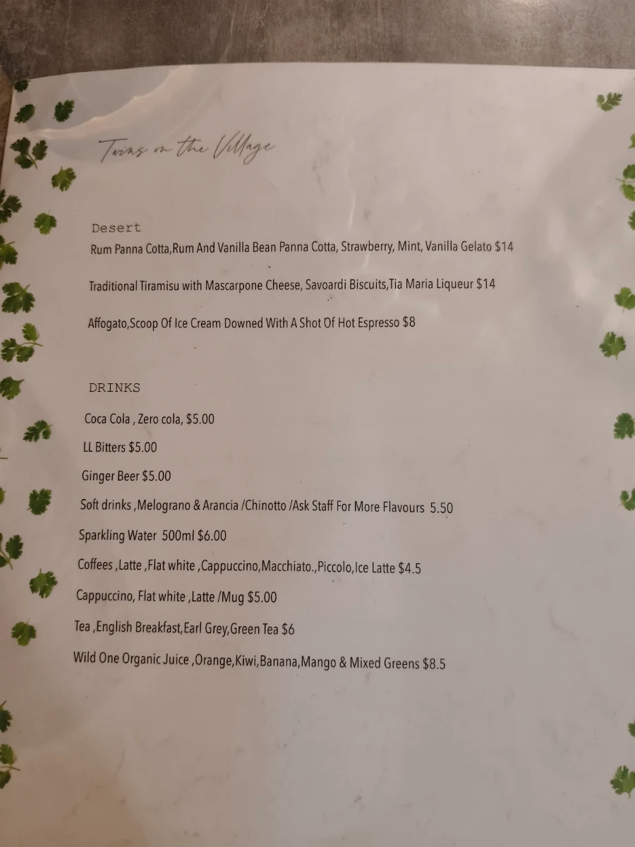 Menu, Twins on The Village