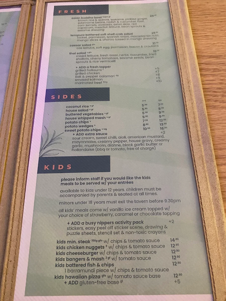 Menu, Boardwalk Tavern