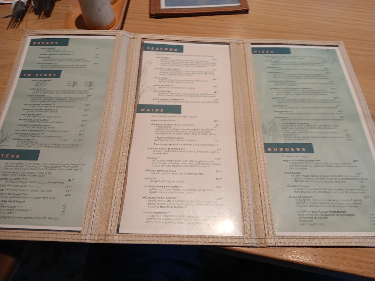 Menu, Boardwalk Tavern