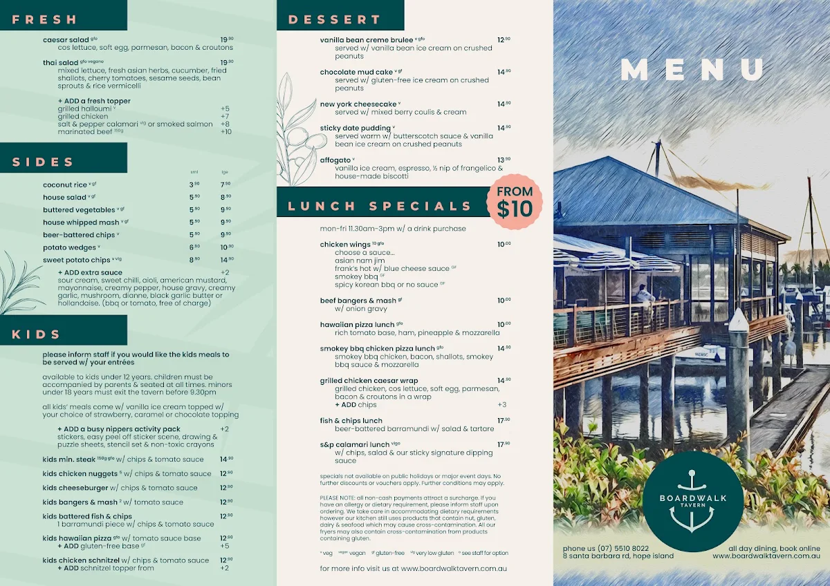 Menu, Boardwalk Tavern