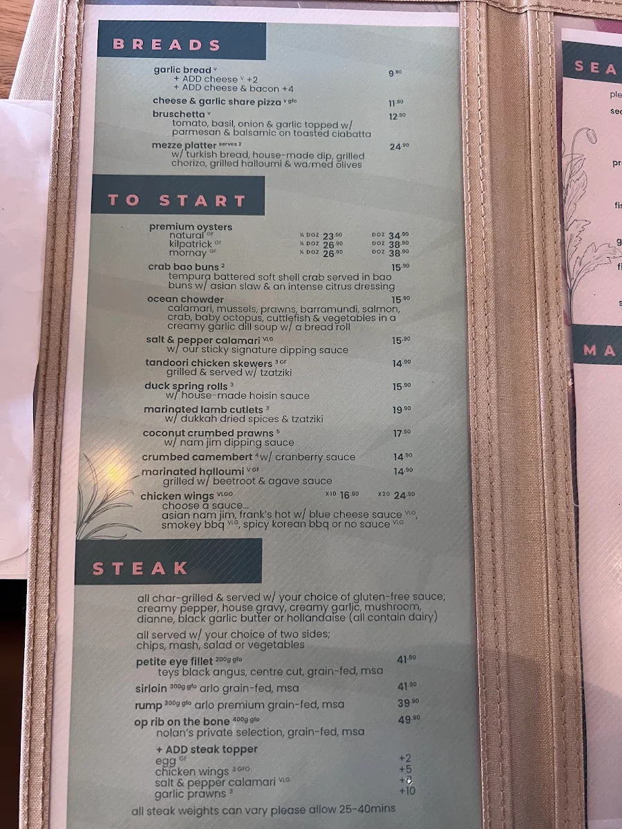 Menu, Boardwalk Tavern