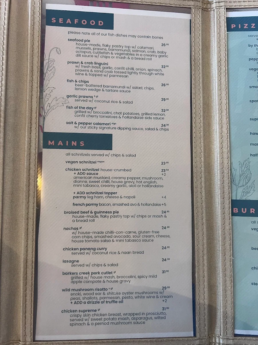 Menu, Boardwalk Tavern