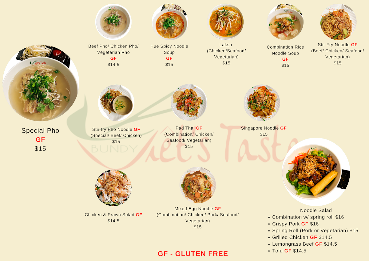 Menu, Bundy Viet's Taste