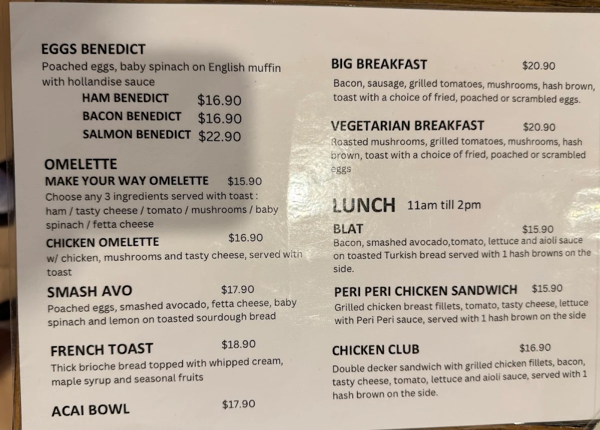 Menu, Cafe Colyton