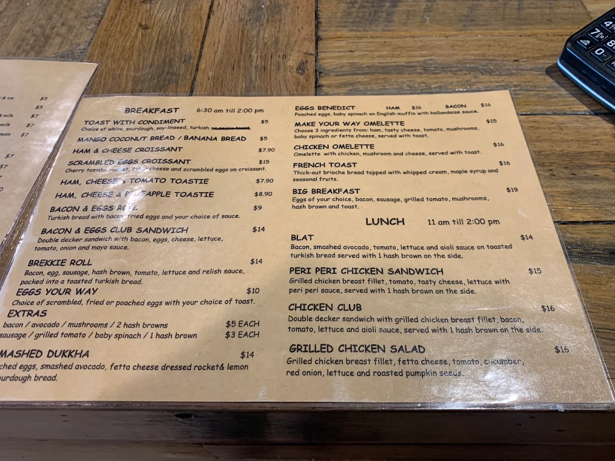 Menu, Cafe Colyton