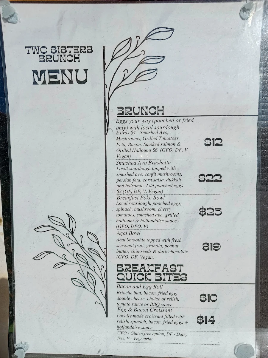 Menu, Two Sisters Patisserie and Providore