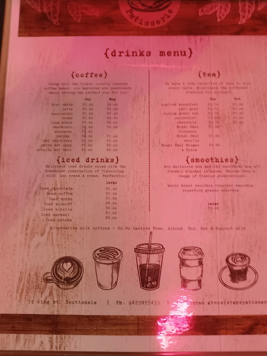 Menu, Two Sisters Patisserie and Providore