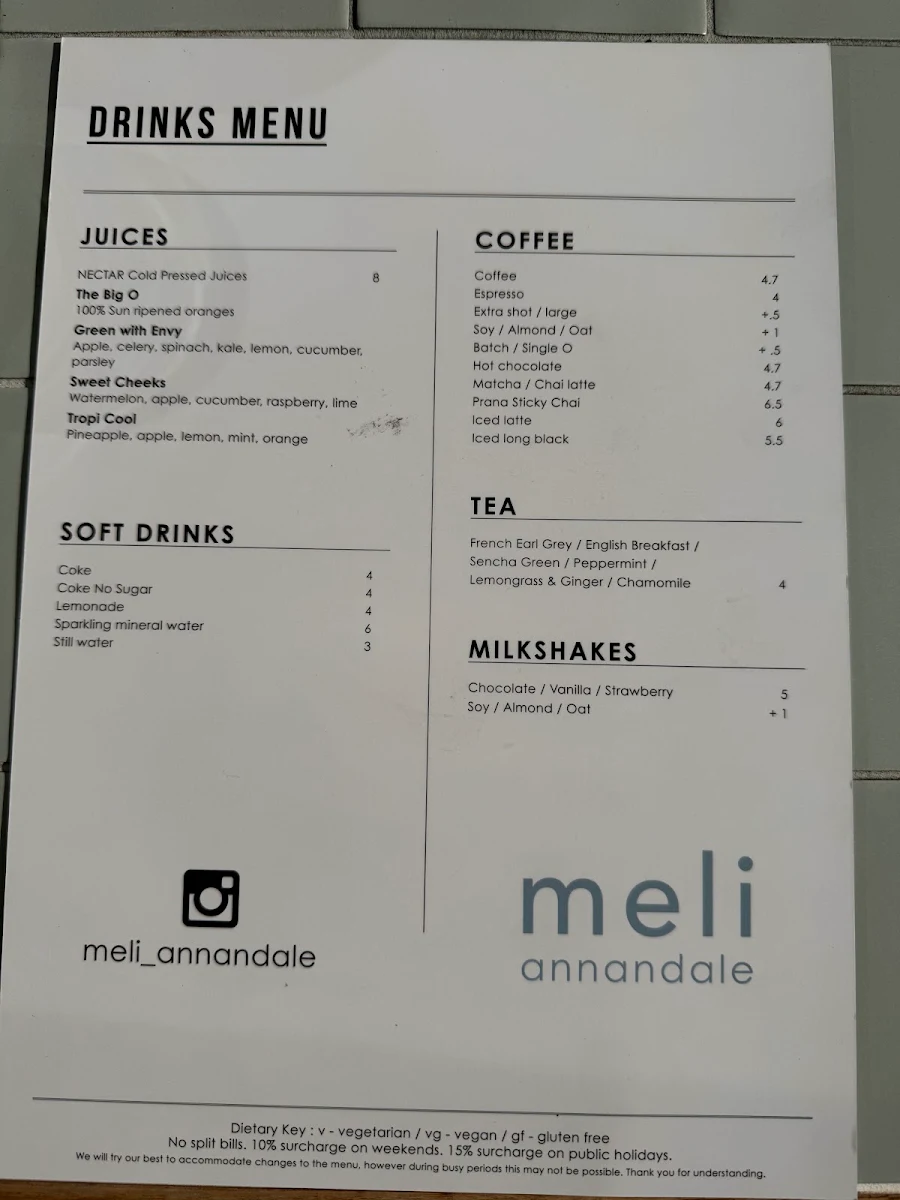 Menu, Meli Annandale