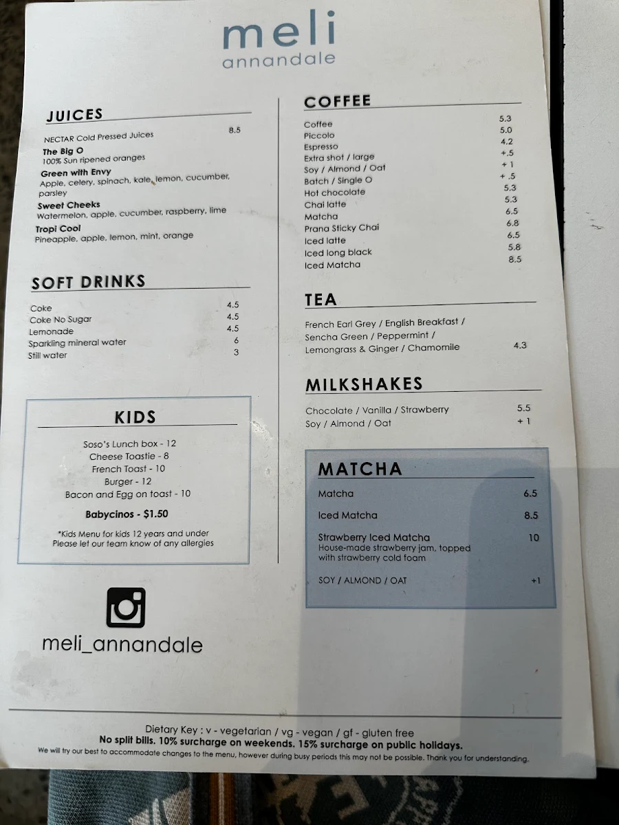 Menu, Meli Annandale