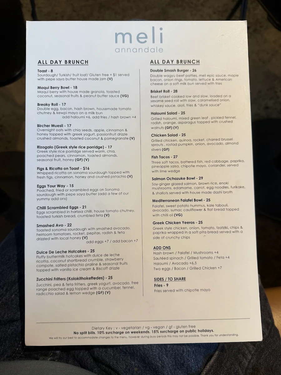 Menu, Meli Annandale