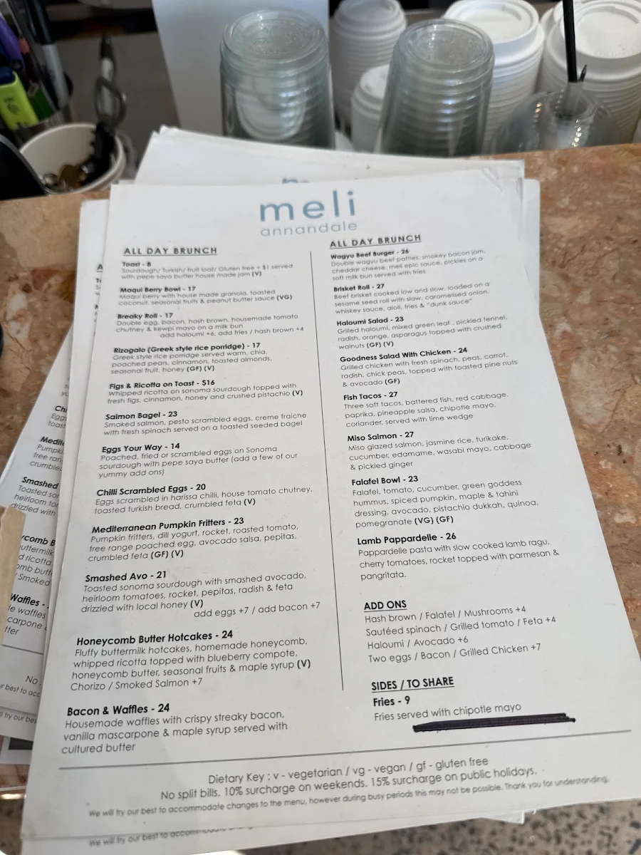 Menu, Meli Annandale