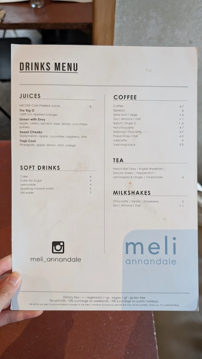 Menu, Meli Annandale