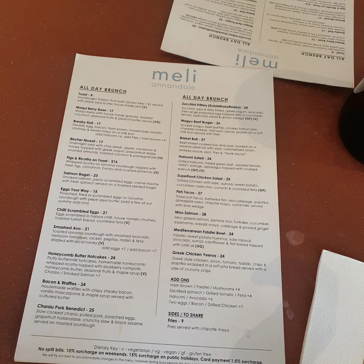 Menu, Meli Annandale