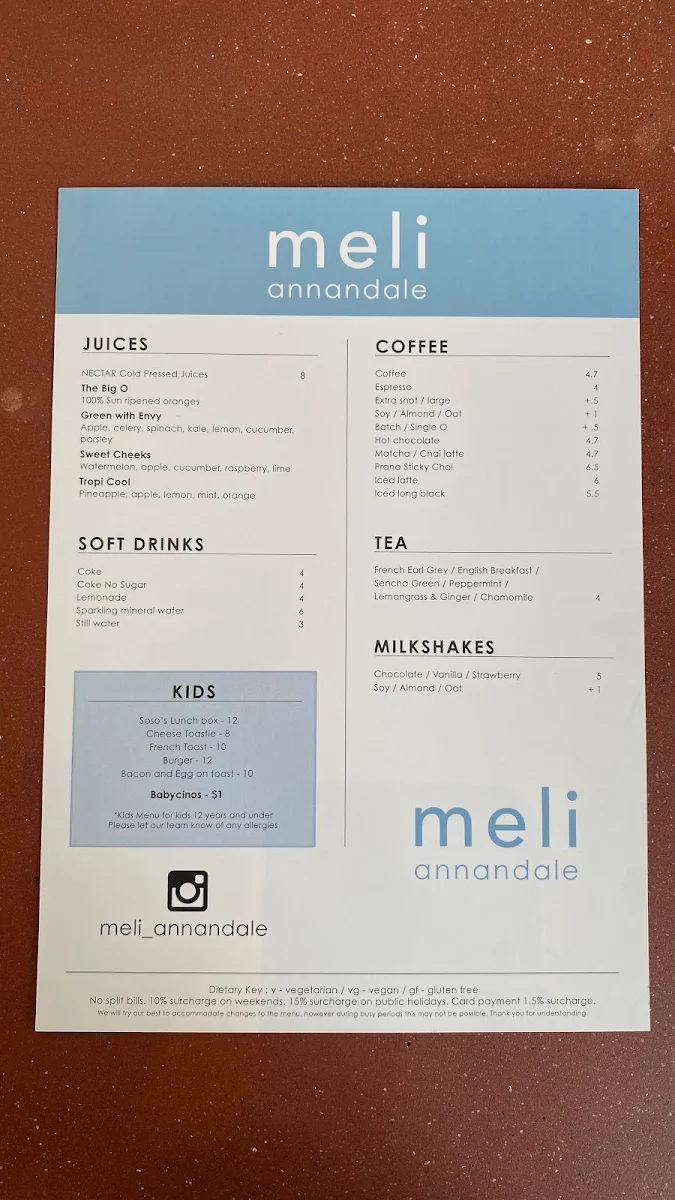 Menu, Meli Annandale