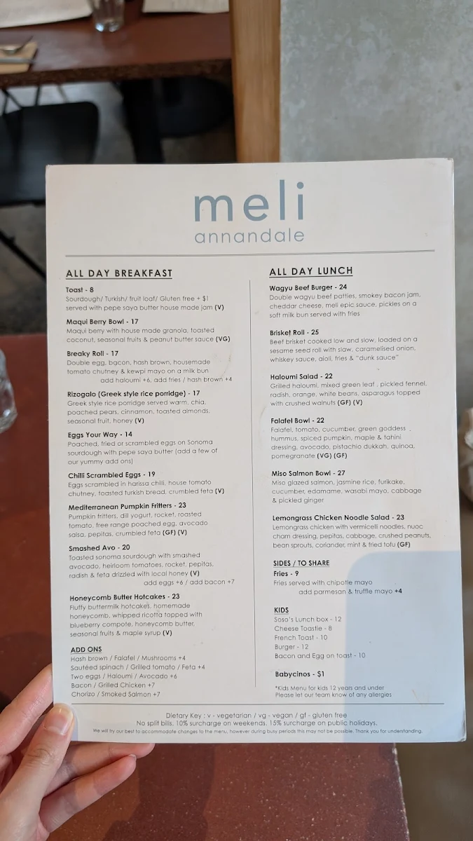 Menu, Meli Annandale