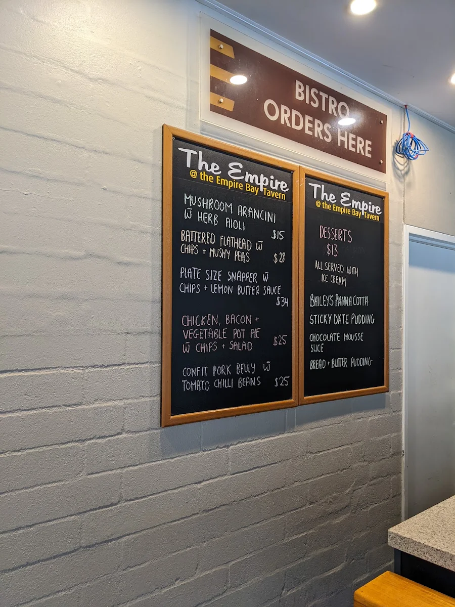 Menu, Empire Bay Tavern