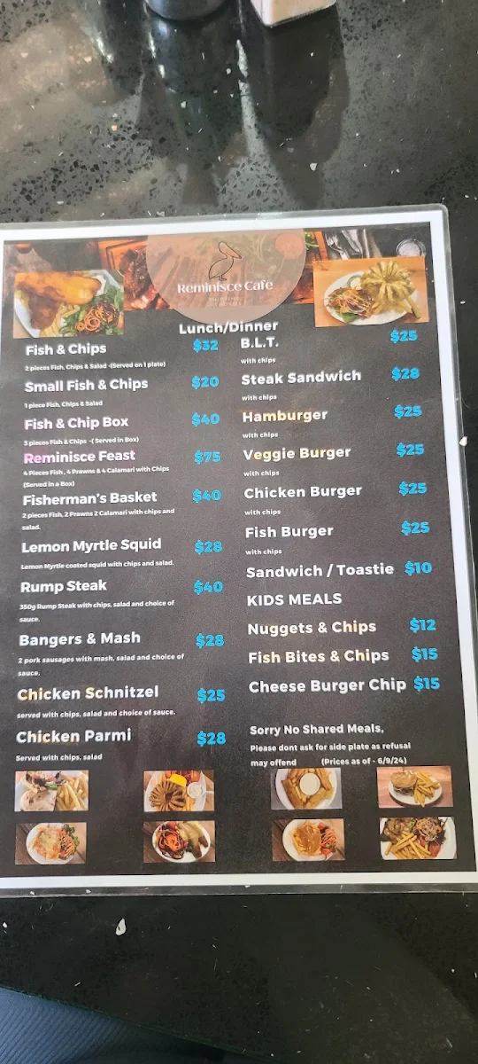 Menu, Reminisce Cafe