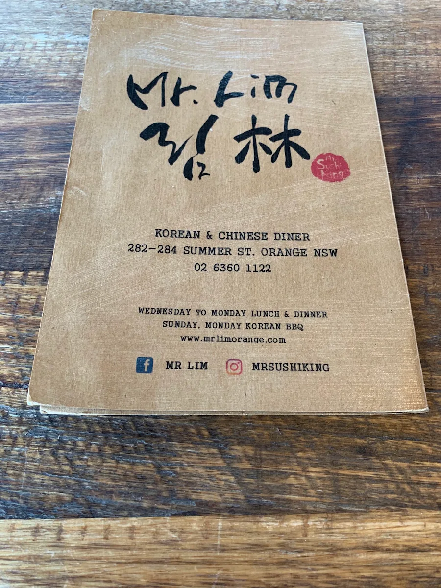 Menu, Mr Lim Korean & Chinese Diner