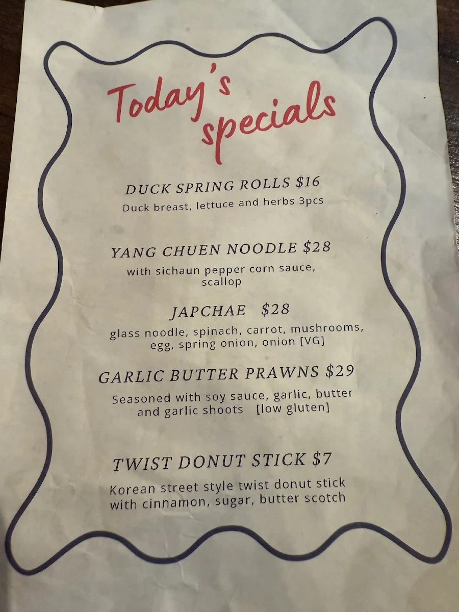 Menu, Mr Lim Korean & Chinese Diner