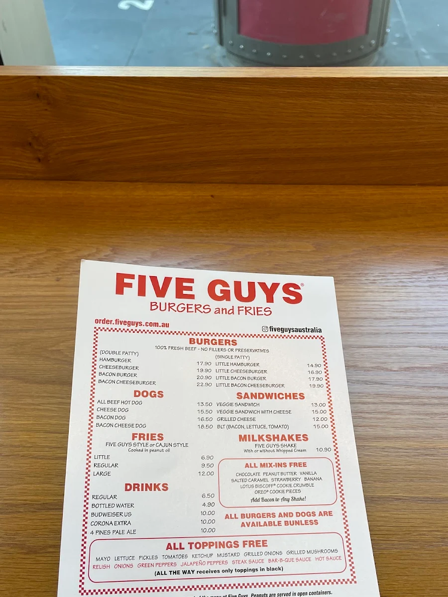 Menu, Five Guys