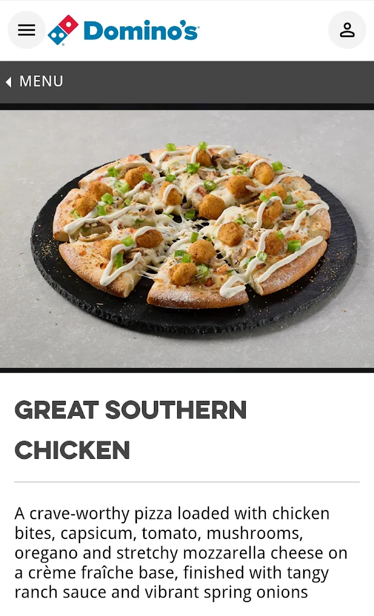 Menu, Domino's Pizza Glenroy