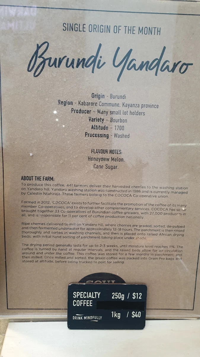 Menu, Soul Origin Casuarina Square