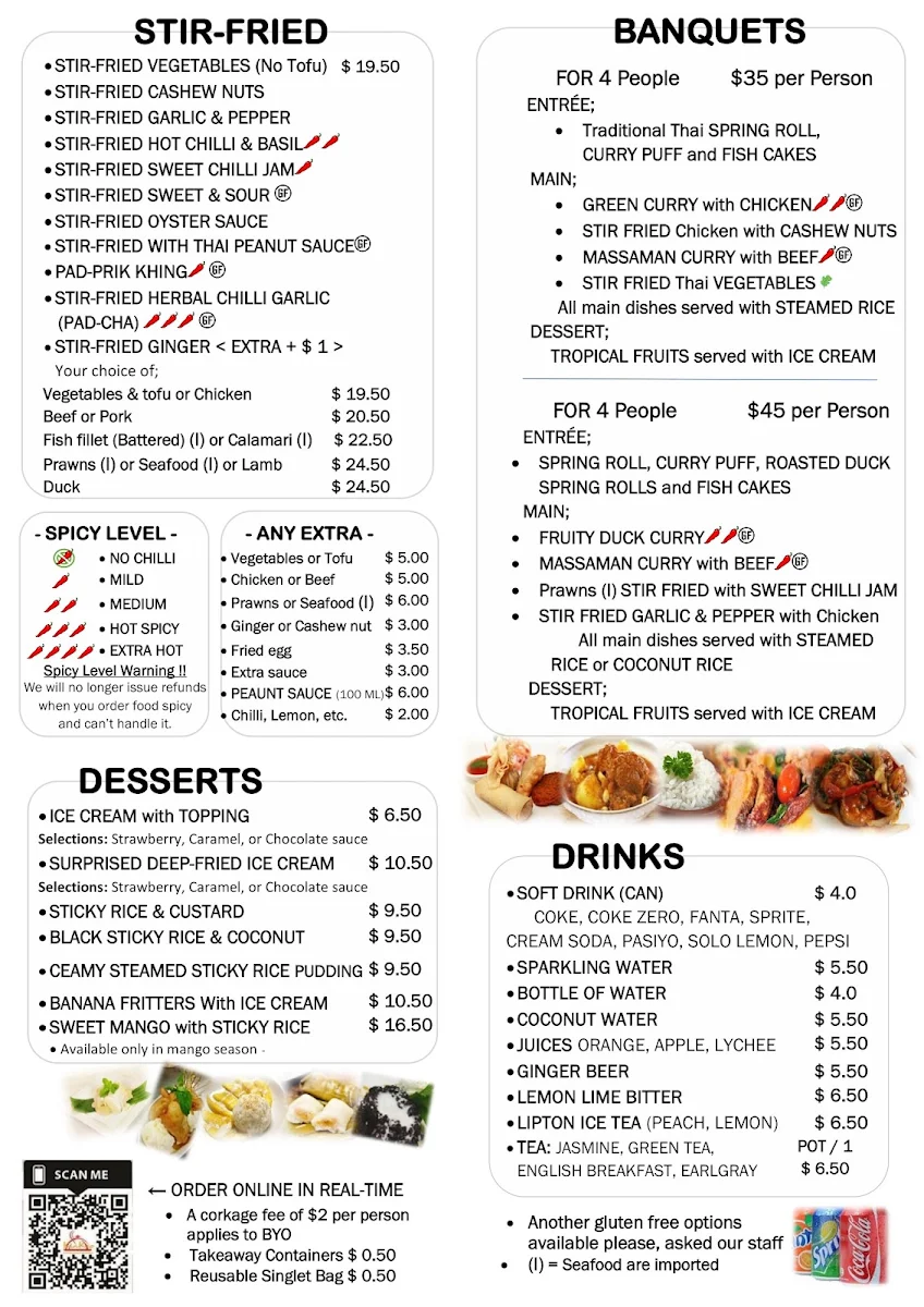 Menu, Kin Kao Thai Robina restaurant