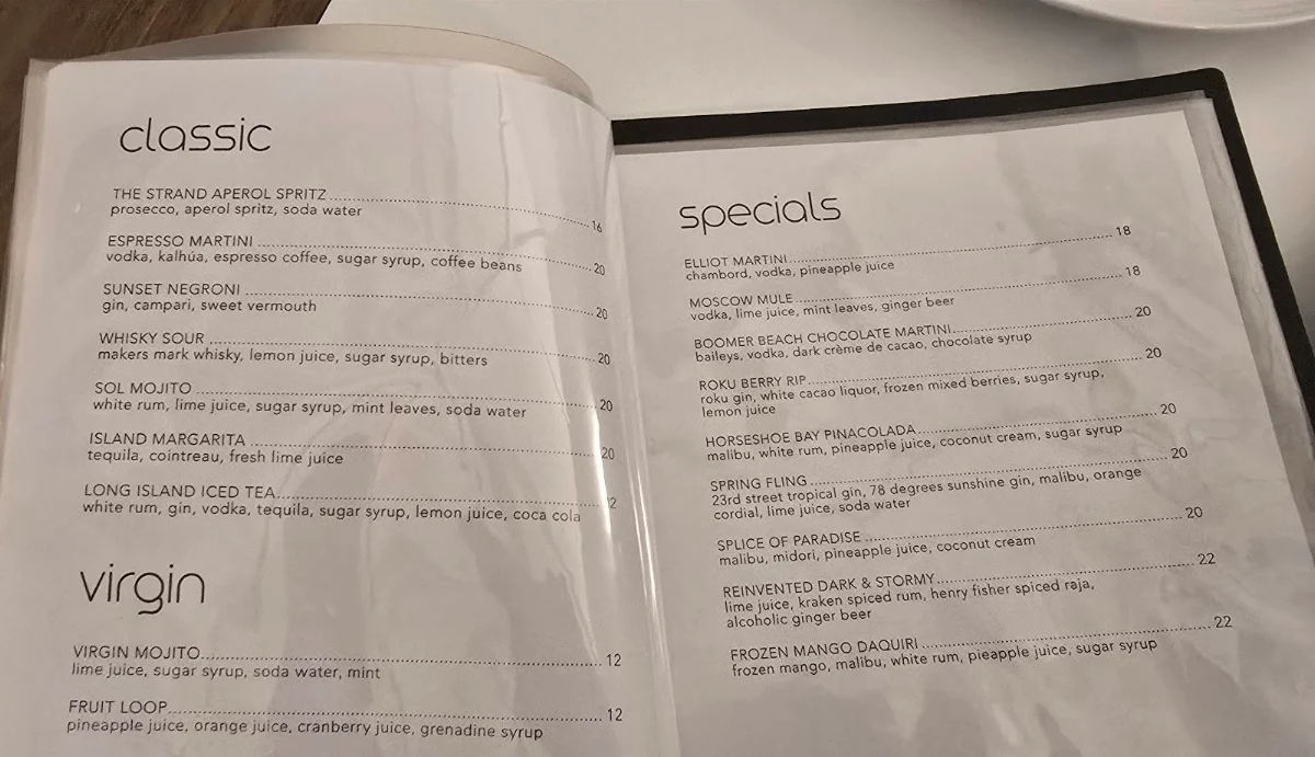 Menu, Hotel Elliot